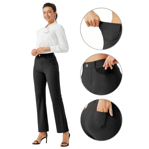 Womens Dress Pants Stretchy Work Pants Business Casual Office Trousers Pull On Straigh Leg Slacks with Pockets2