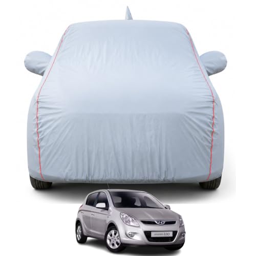 Image of Premium Car Cover for Hyundai's i20 2008-2013 Models | Waterproof, UV & Dust Protection | Mirror & Antenna Pocket | Triple Stitched, Soft Inner Lining, Belt & Buckle (Dark Grey)