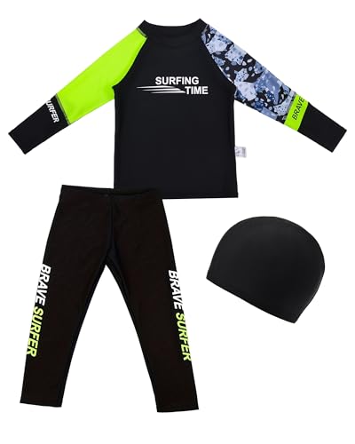 Happy Cherry Boys 3 Piece Rash Guard Swimsuits with Hat Long Sleeve Sunsuit Swimwear Bathing Suit