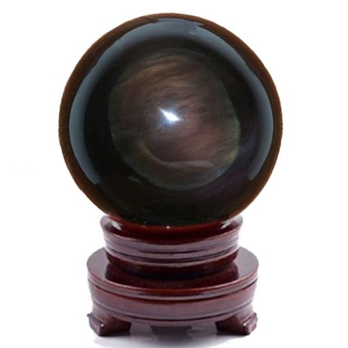 Sphère en obsidienne œil céleste noire de 4cm avec son socle en bois déco