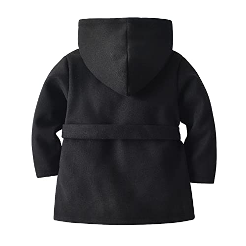 Toddler Girls Winter Long Sleeve Warm Woollen Hooded Coat Jacket Belt Solid Color for Clothes for Girls Size 7 to 84