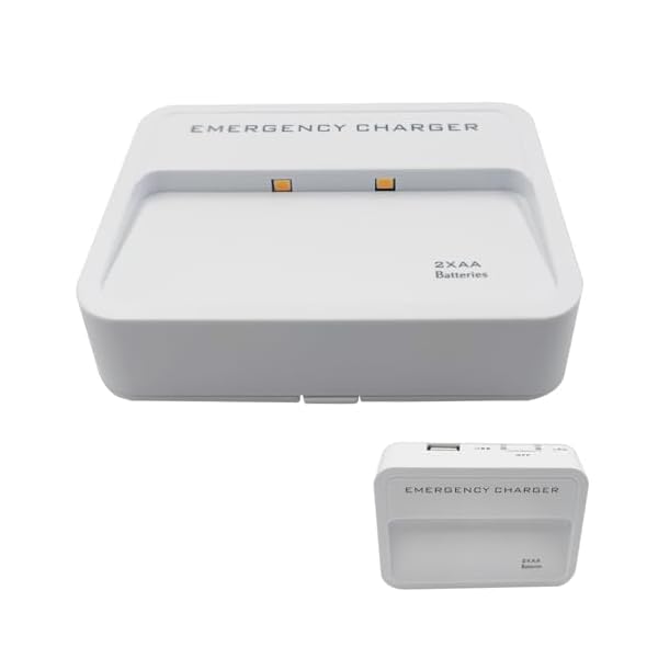 Battery Operated Phone Charger Emergency Hold on Wall USB Battery Powered Power Bank Portable 2 AA Batteries Powered Outlet (White)