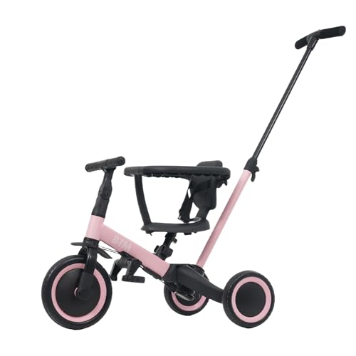 三輪車 足けりバイク 一台4役 セーフティーガード付き ベビーカー兼用 手押し三輪車 ペダル付き コントロールバー 幼児自転車 足けり 自転車 かじとり 高さ調整 EVAタイヤ EN71認証 軽量 1〜5歳 プレゼント【ベージュブラウン】