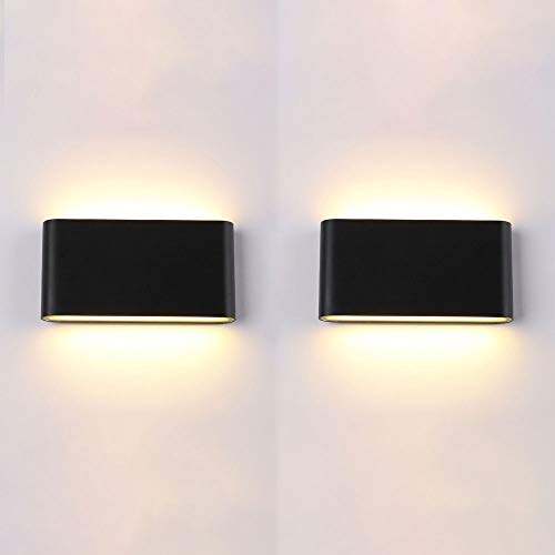 2 Paquetes de lámpara de Pared LED Moderna Impermeable, 10 W de Aluminio para Interiores y Exteriores, Montaje Empotrado, lámparas de Pared Negras Mate para Porche, Escalera, Pasillo, Garaje, baño, d