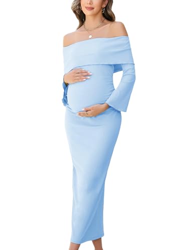 CYCLAMEN Off The Shoulder Bell Sleeves Maternity Dress Ruched Bodycon