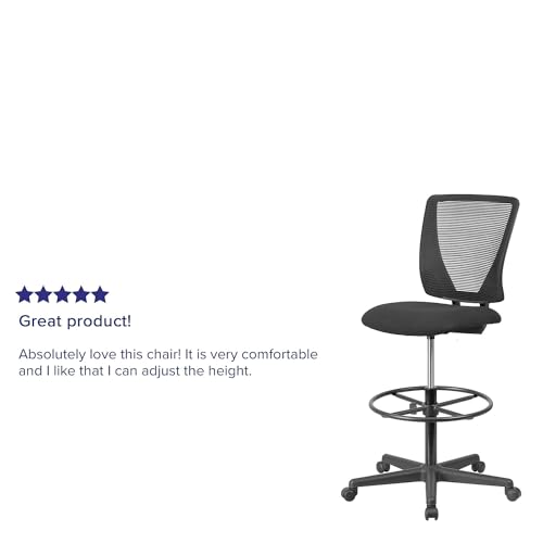 Image of Flash Furniture Harper Ergonomic Mid-Back Mesh Drafting Chair with Black Fabric Seat and Adjustable Foot Ring