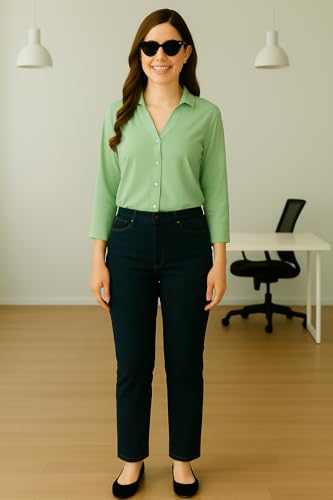 Image of FUNDAY FASHION Women's Regular Fit Solid V Collered Casual Shirt