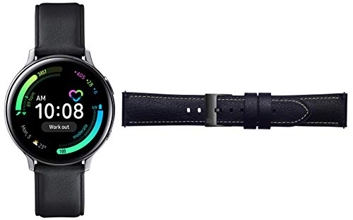 Image of Samsung Galaxy Watch Active 2 (Bluetooth + LTE, 44 mm) - Silver, Steel Dial, Leather Straps + Free Leather Strap (Black) Worth INR 2500