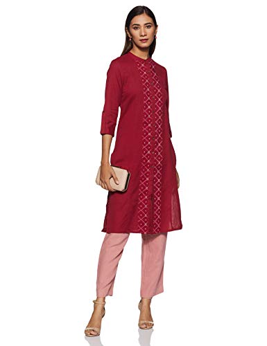 Image of Amazon Brand - Tavasya Women's Cotton Regular Kurti (TAVCORE02 Red /Beige Medium