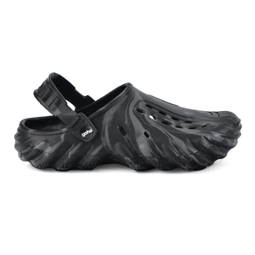YOHO Eclipse Clogs for Men | Soft EVA Footbed | Lightweight | Waterproof, Marble Pattern, Stylish & Comfortable | Classic Black - UK 10