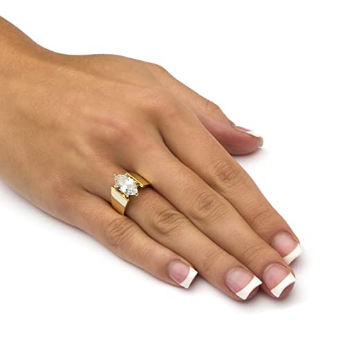 PalmBeach Yellow Gold-plated Marquise Shaped Cubic Zirconia Solitaire Engagement Ring Sizes 5-123