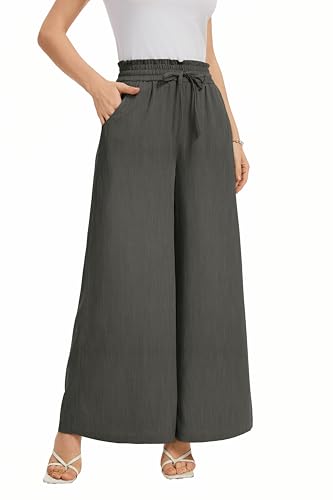 Image of KICZOY Women Flowy Pants Drawstring Waist Wide Leg Palazzo Beach Pants Loose Fit with Pockets