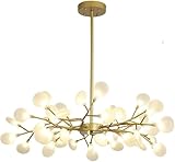 Deedyink Nordic Firefly Sputnik Chandelier,Modern 30-Lights LED Branch Pendant Light Adjustable Indoor Hanging Ceiling Light with Glass Shade for Living Room