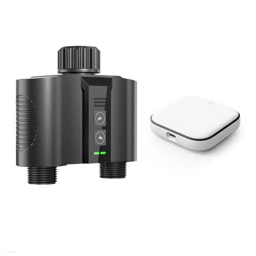 Albapilix ガーデンホース用WiFiウォータータイマー1セット、芝生と庭用の2つのコンセント付きスプリンクラータイマー、雨遅延/リモート/手動蛇口