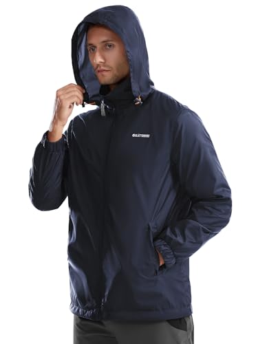 Mens Waterproof Jacket Outdoor Lightweight Hooded Windbreaker Travel Hiking Windproof Raincoat3