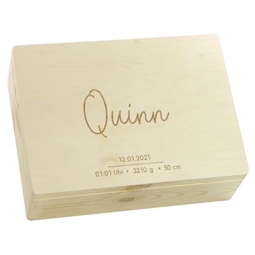 LAUBLUST Erinnerungsbox Baby Personalisiert - Geschenk zur Geburt mit Name | Niers - Kinder Erinnerungskiste Holz für Mädchen & Jungen | Holzkiste Natur oder Weiß - FSC® (ca. 40 x 30 x 14 cm | L)