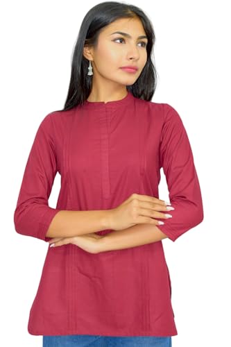 Image of JAIPUR HAND BLOCK Women's Pintuck Plain Short Cotton Kurti|Top STYLE-S91