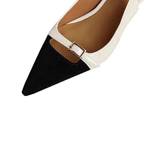 Lutalica W Women's Fashion Pointed Toe Patent Leather 2IN Buckled Strappy Two-Tone Low Kitten Heel Dress Slingback Pumps4