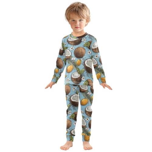 Pajama Sets Long Sleeve Tropical Coconut Floral Design Soft Comfy Sleepwear 2 Piece PJS 3-8T2