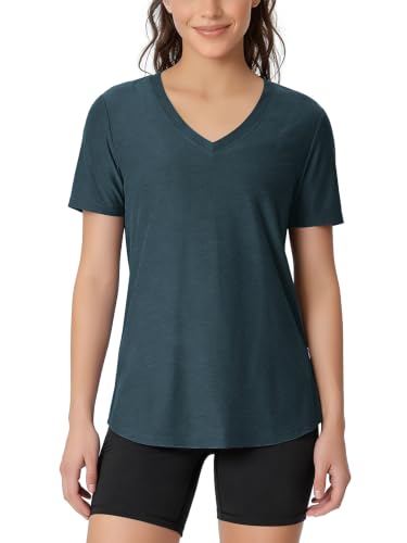 Image of ODODOS Women's Short Sleeve Performance V-Neck Tunic Tops, Ultra Soft odSTRATUM Tech Tee, Side Slit Relaxed T-Shirts