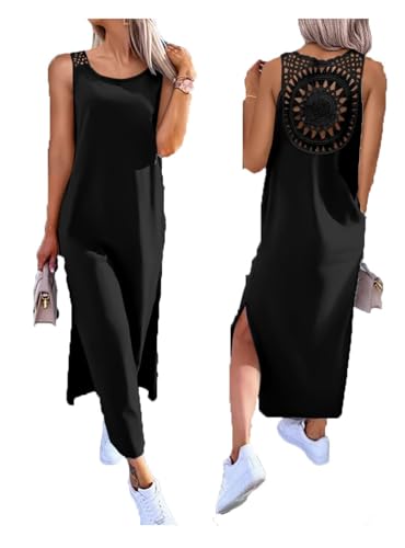 Image of Women's Summer Tank Dress Casual Sleeveless Side Split Maxi Dresses