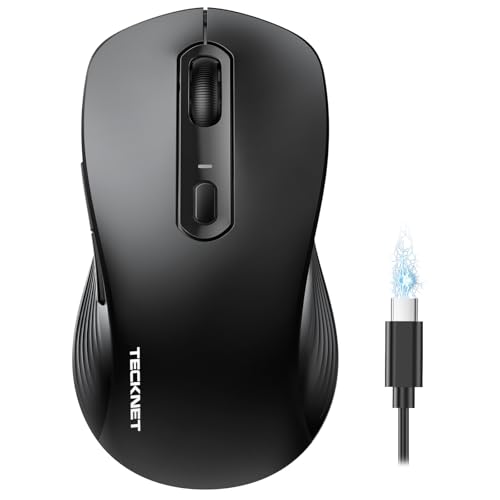 TECKNET Souris Bluetooth Rechargeable, Souris sans Fil Silencieuse et Ergonomique