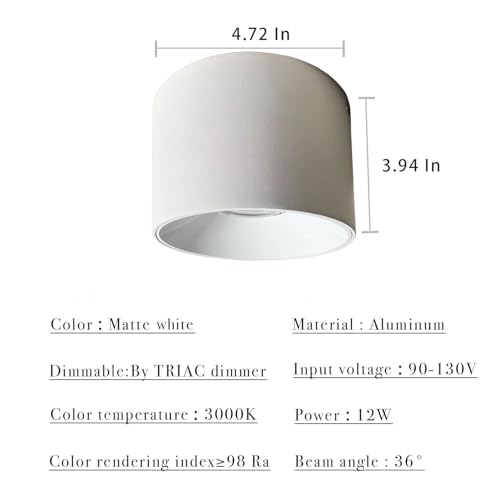 Marknice LED Dimmable Ceiling Spotlight Aluminum White 4.72" Cylinder Spot Light Indoor Modern Minimalist Focus Accent Down Light for Cylinder Hallway Kitchen Foyer CRI 98 12W 3000K by Marknice - Used condition - Image 3