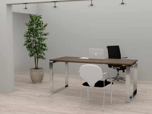 Mesa De Oficina Con Estructura De Marco Cerrado Efecto Cromo, Para Teletrabajo, Despachos, Sala De Estudios Y Ordenadores. Con Gran Amplitud Para Dar Más Comodidad. Nogal, 140x80 Mesa De Oficina Con Estructura De Marco Cerrado Efecto Cromo, Para Teletrabajo, Despachos, Sala De Estudios Y Ordenadores. Con Gran Amplitud Para Dar Más Comodidad. Nogal, 140x80