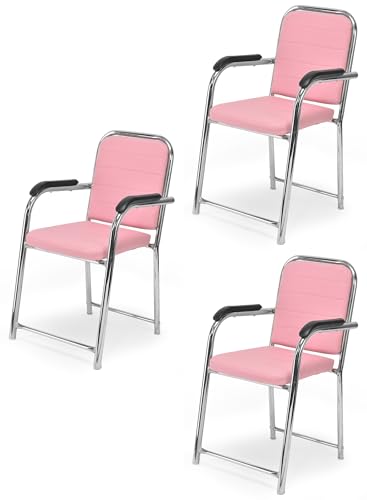 Image of GOYALSON Office Chair Visitor with arm Rest with Steel Frame and Cushioned seat Back Chair Without Wheels Chair (3, Pink, Heavy 1)