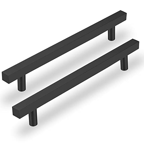 LONTAN 10 Stück Griffe für Küchenschränke Schwarz Schrankgriffe Schwarz 128mm lochabstand Küchengriffe Schwarz Möbelgriffe Küchenschrank Griffe Schwarz Edelstahl Griff mit Schrauben Cover