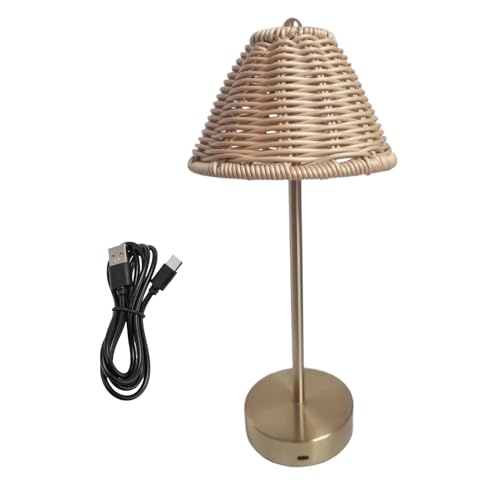 Lámpara rústica de ratán, lámpara de escritorio LED, 13,39 x 6,3 x 3,94 pulgadas, mesa tejida con resplandor cálido, decoración del hogar, accesorio de dormitorio con fácil uso, relámpago