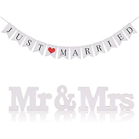 TGFIX Just Married Wedding Banner Bunting Banners Pennant Vintage Hanging Garland Decoration with Mr Mrs Signs Letters for Reception Bridal Shower and Engagement Photo Garden Outdoor Cover