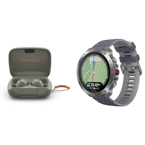 Image of Sennheiser Momentum Sport (Olive) Earbuds with Crystal-Clear Sound and Adaptive ANC Bundle with Polar Grit X2 Pro (Stone Grey) Premium GPS Smart Sports Watch, Advanced Navigation, Heart Rate Tracking