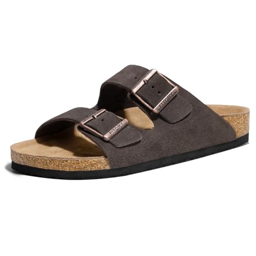 Image of FITORY Mens Sandals, Arch Support Slides with Adjustable Buckle Straps and Cork Footbed Size 7-14.5