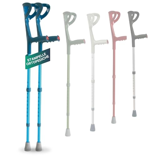 REMEDIA ONE - Stampelle Ortopediche Regolabili in Altezza Blu - Doppia Stampella Ortopedica Singola con Anello Antirumore, Pomello Rifrangente e Impugnatura Antiscivolo