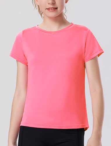 EXARUS 4 Pack Girls Athletic Shirts Quick Dry Shirts Short Sleeve T Shirts Tee Workout Activewear Tops for Tween2
