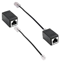 2er Set RJ45 auf RJ11 Adapter, Schwarz RJ45 8P8C auf RJ11 6P4C Telefonkabel + RJ45 Erweiterung Konverter, Verbinder für RJ11 Telefonkabel zu RJ45/ADSL Modem, Stabile Übertragung