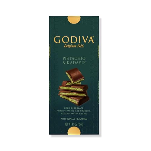 Godiva Dubai Style Dark Chocolate Bar, Gourmet Chocolate with Creamy Pistachio Filling & Crispy...