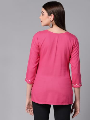 Image of QAZMI Women's Resham Embroidered Kurti |Elegant Design,3 /4 Sleeves, Sweet Heart Neck