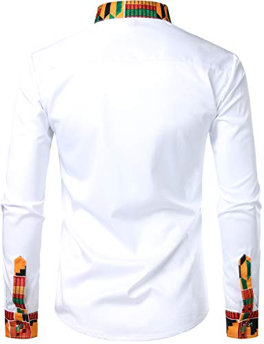 ZEROYAA Men's Hipster African Tribal Graphic Patchwork Design Slim Fit Long Sleeve Button up Mandarin Collar Shirts2
