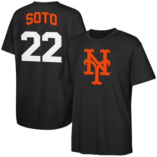 Juan Soto New York Mets MLB Kids 4-20 Black Official Name & Number Performance Jersey T-Shirt (Size 10-12 Juan Soto New York Mets Black)