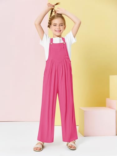 Image of Haloumoning Girls Overalls Kids Casual Sleeveless Wide Leg Jumpsuit Loose Rompers with Pockets 5-14 Years