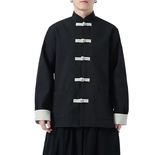 Men's Hanfu Jacket,Chinese Style Spring Autumn Long Sleeve Loose Tang Suit Coat,Retro Traditional Outerwear