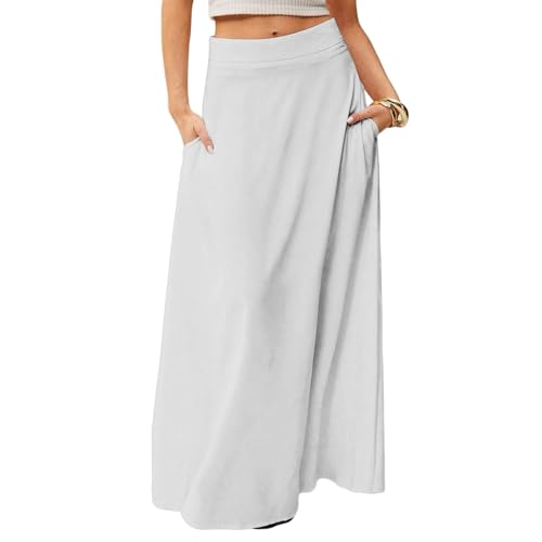 Long Skirts for Women High Waist Flowy A Line Skirt Summer Casual Flattering Beach Trendy Skirts with Pocket
