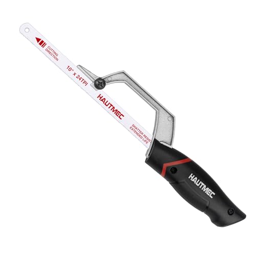 HAUTMEC Compact Hacksaw 10 Hacksaw with Bi-Metal HSS Blade Aluminium Frame Cutting Guide Design Small Hand Saw for Cutting Metal Plastic PVC & Wood Ideal for Tight Spaces HT0427