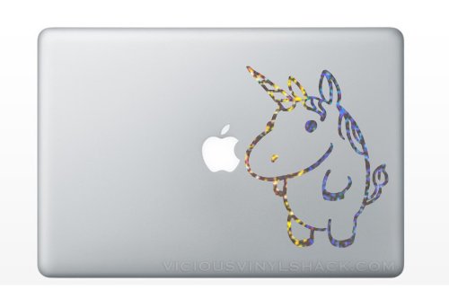 Fat Cute Unicorn (SILVER SPARKLES) Vinyl Car Laptop Decal Stickers