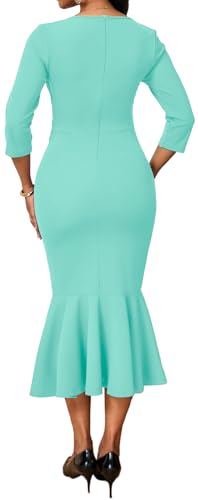 Image of Elegant Dress for Women Sexy V Neck Long Sleeve Bodycon Midi Fishtail Dresses