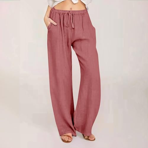 SMIDOW Womens High-Waisted Drawstring Cotton Pants