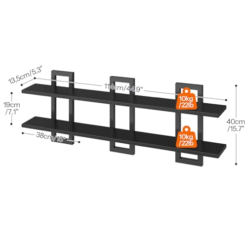 Image of HOOBRO Floating Shelves, 15 Inch Wall Shelf Set of 3, Wall Mounted Storage Shelves 2-Tier, Hanging Bathroom Shelves, for Living Room, Bedroom, Bathroom, Kitchen, Black BK32BJP301
