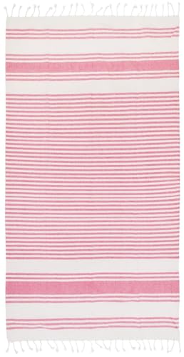 Adore Home Large Hammam Beach Towel Striped Turkish Style Fouta Peshtemal Cotton, Rio Stripe Pink